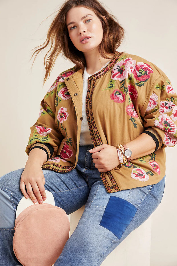 Anthropologie Maeve Needlepoint Bomber Jacket Top S