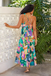 By Anthropologie Printed Bow-Back Front-Slit Maxi Dress XL