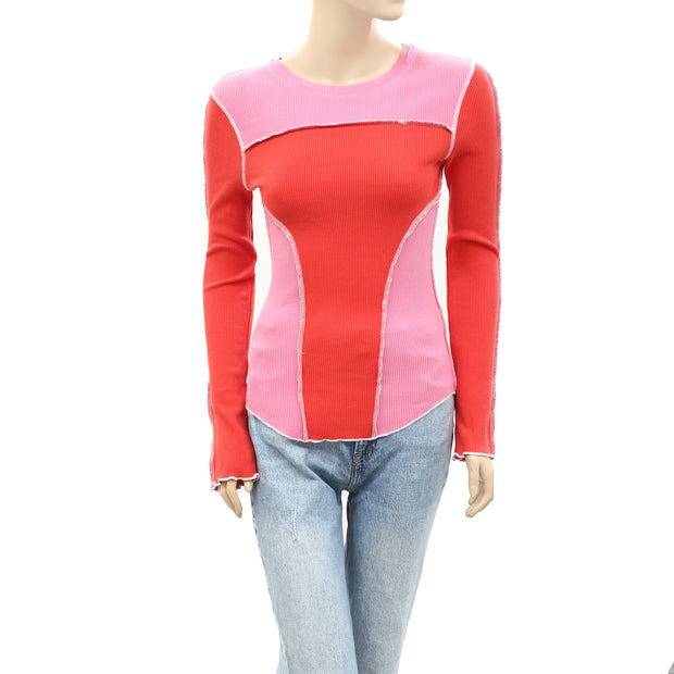 BDG Urban Outfitters Emme Thermal Seamed Blouse Top S