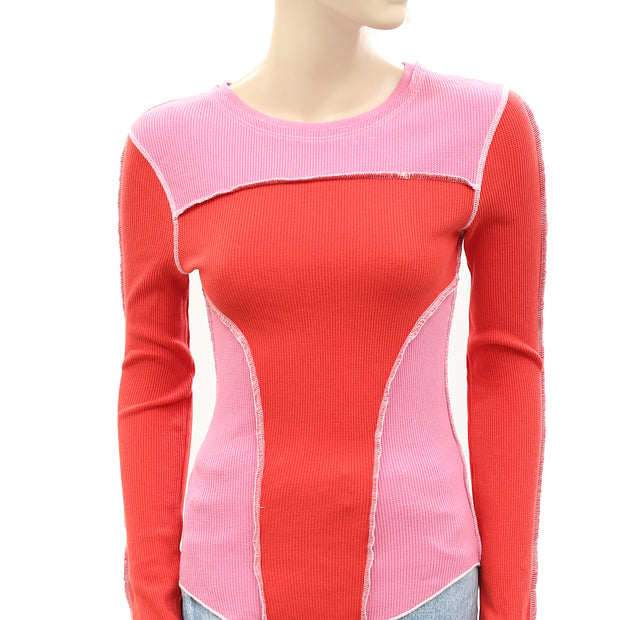 BDG Urban Outfitters Emme Thermal Seamed Blouse Top S