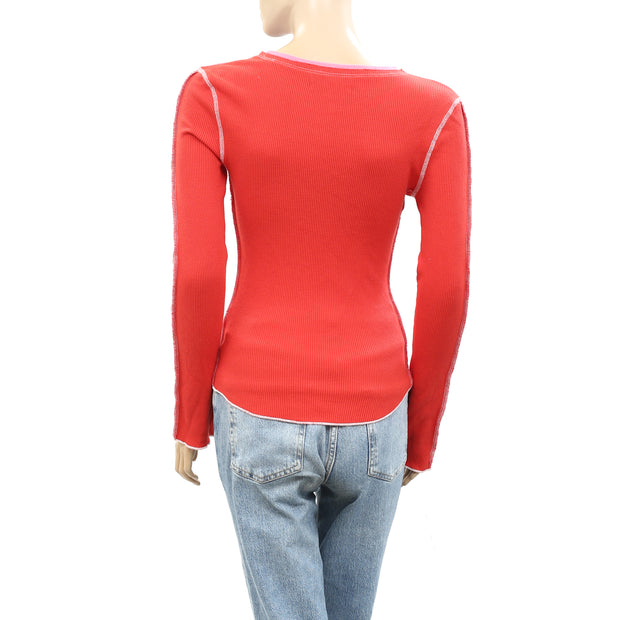 BDG Urban Outfitters Emme Thermal Seamed Blouse Top S