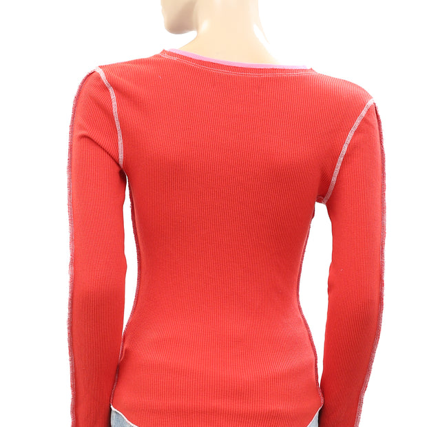 BDG Urban Outfitters Emme Thermal Seamed Blouse Top S