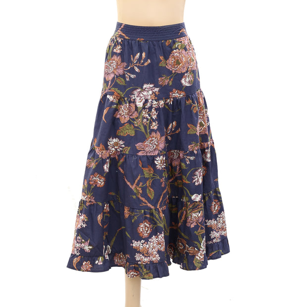 Love The Label Anthropologie Floral Print Ruffle Midi Skirt L