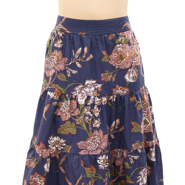 Love The Label Anthropologie Floral Print Ruffle Midi Skirt L