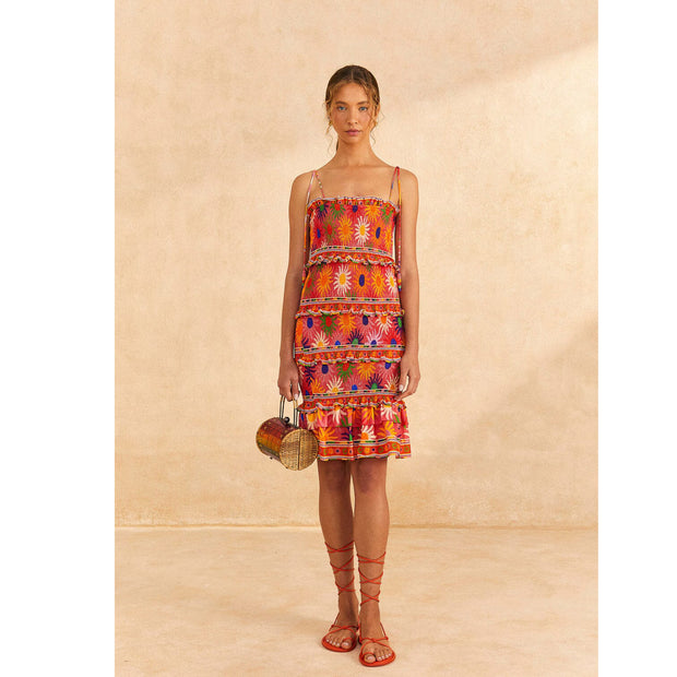 Farm Rio Anthropologie Coral Summer Sun Mini Dress XXS