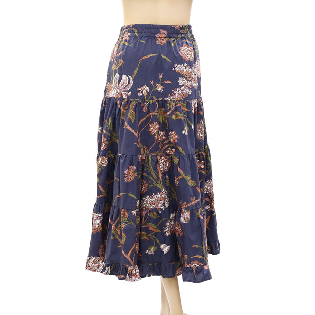 Love The Label Anthropologie Floral Print Ruffle Midi Skirt L