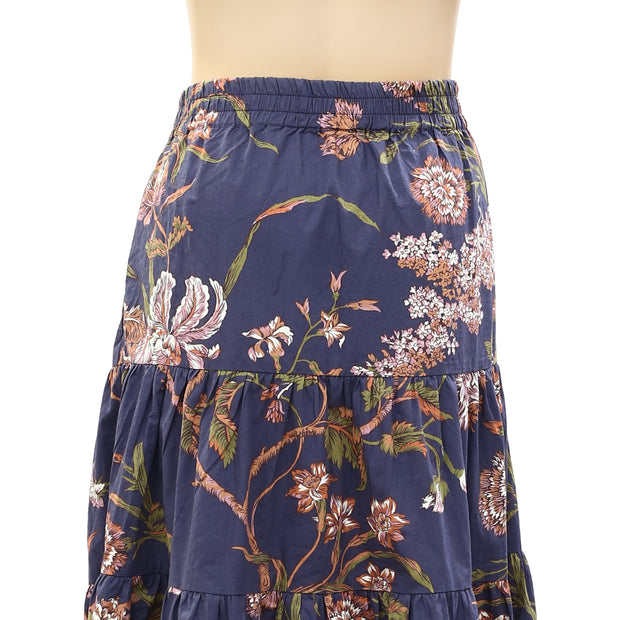 Love The Label Anthropologie Floral Print Ruffle Midi Skirt L