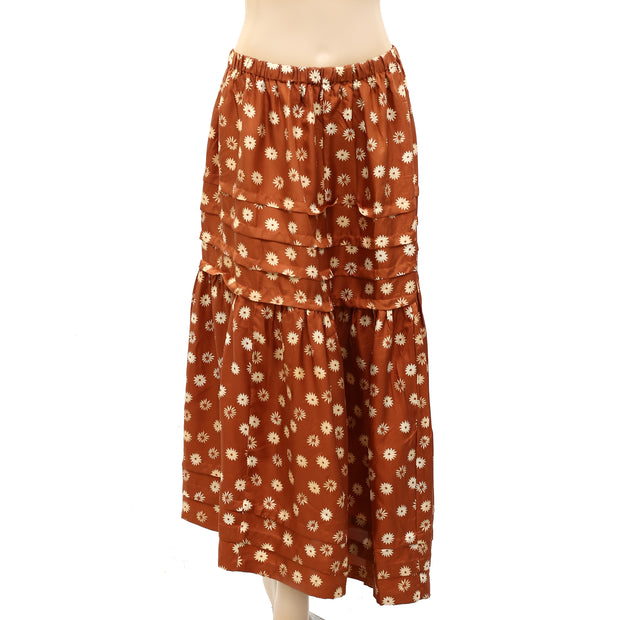 The Great The Frontier Silk Floral Printed Midi Skirt M