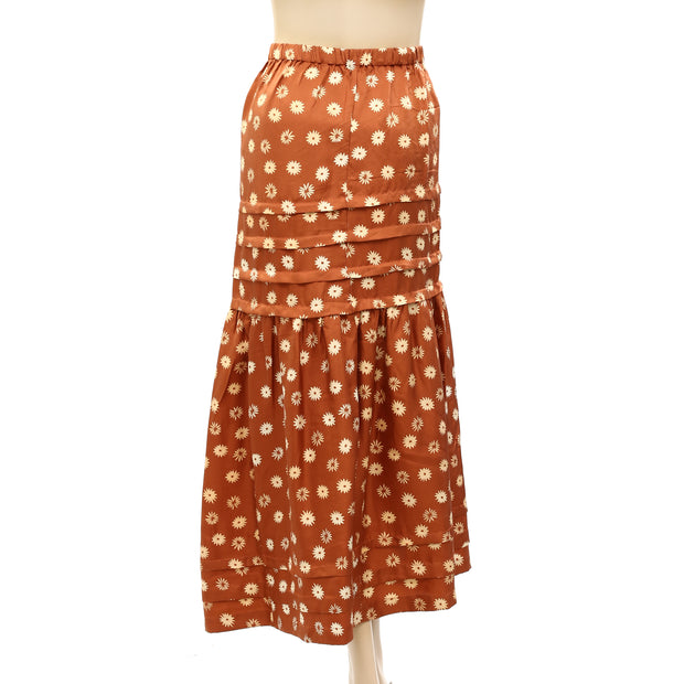 The Great The Frontier Silk Floral Printed Midi Skirt M