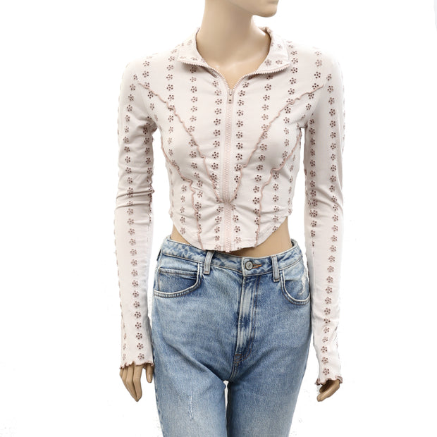 Out From Under Urban Outfitters Tansy Eyelet Floral Zip-Up Jacket Top