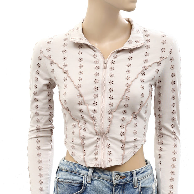 Out From Under Urban Outfitters Tansy Eyelet Floral Zip-Up Jacket Top