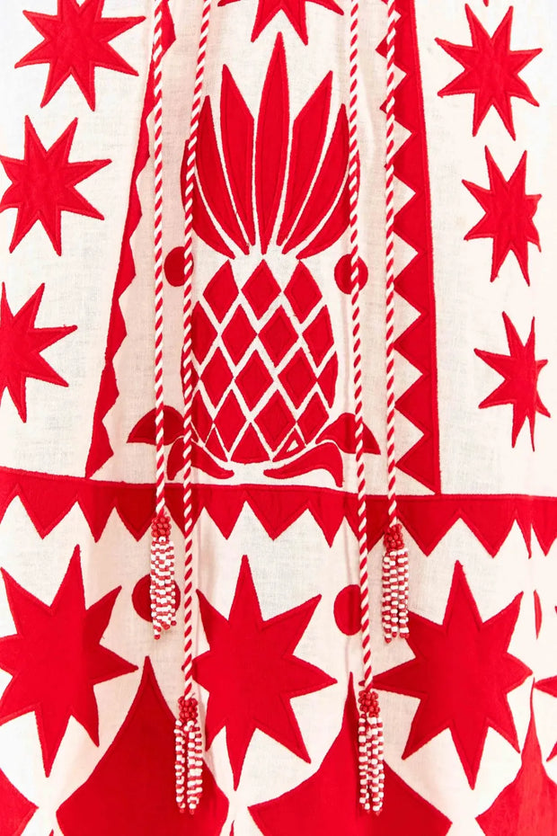Farm Rio Anthropologie Red Tropical Cutwork Mini Dress S