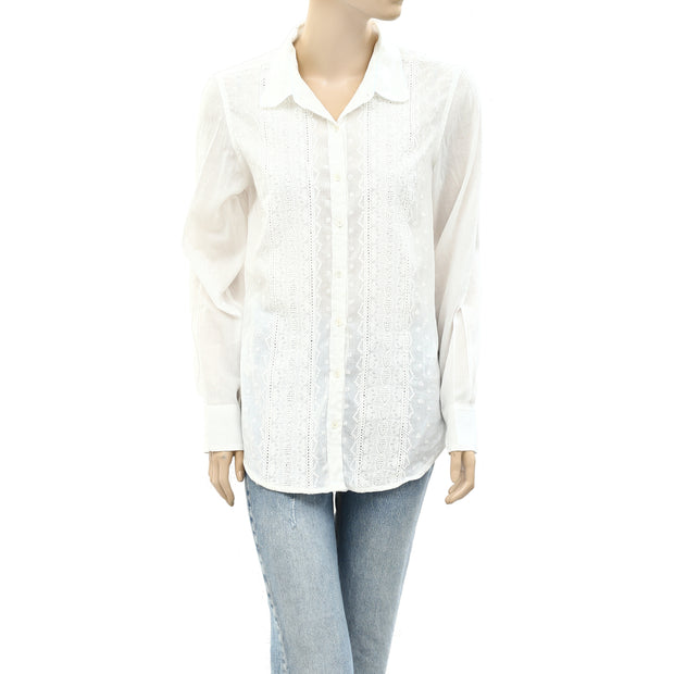 Nili Lotan Eyelet Embroidered Buttondown Shirt Tunic Top S