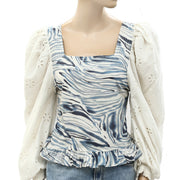 Anthropologie Love The Label Smocked Eyelet Puff Sleeve Blouse Top S