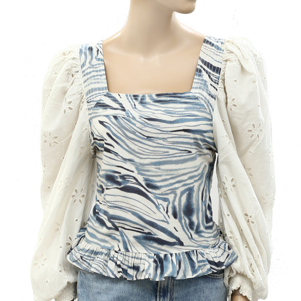 Anthropologie Love The Label Smocked Eyelet Puff Sleeve Blouse Top S