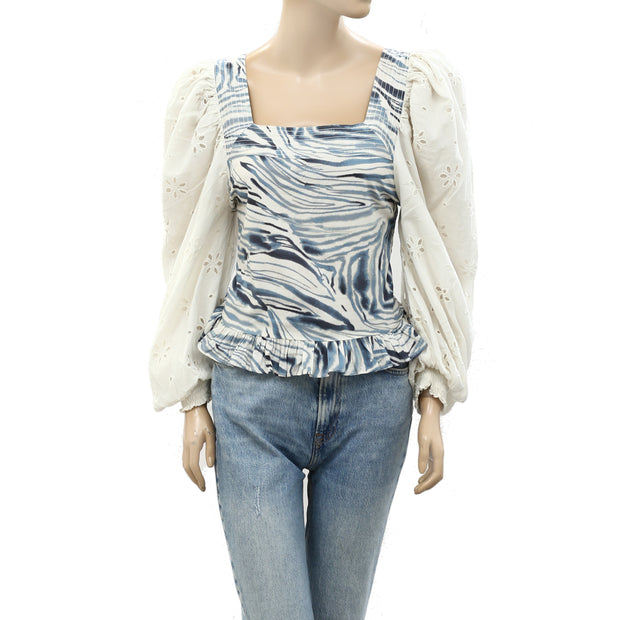 Anthropologie Love The Label Smocked Eyelet Puff Sleeve Blouse Top S