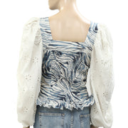 Anthropologie Love The Label Smocked Eyelet Puff Sleeve Blouse Top S