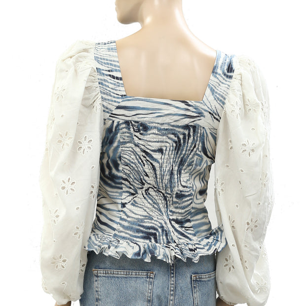 Anthropologie Love The Label Smocked Eyelet Puff Sleeve Blouse Top S