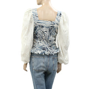 Anthropologie Love The Label Smocked Eyelet Puff Sleeve Blouse Top S