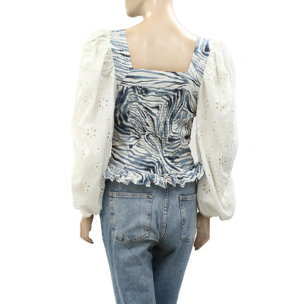 Anthropologie Love The Label Smocked Eyelet Puff Sleeve Blouse Top S