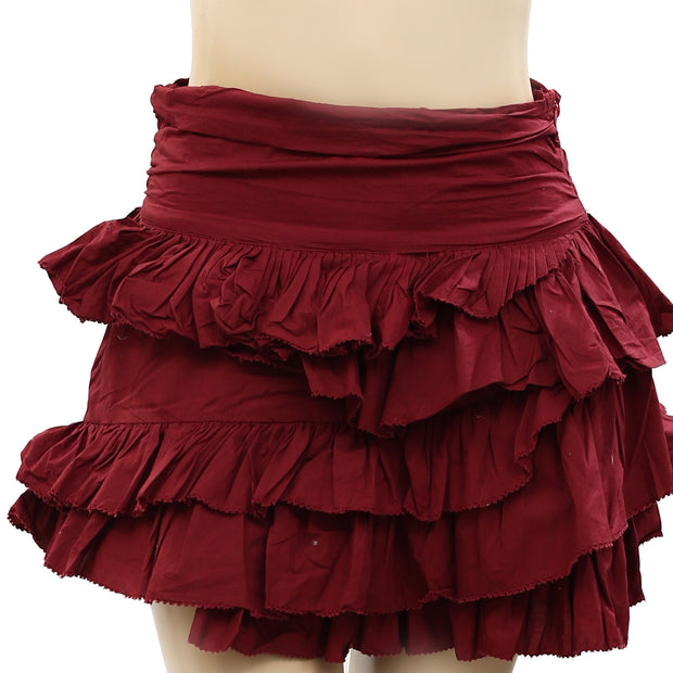 Love The Label Anthropologie Solid Ruffle Tiered Mini Skirt S