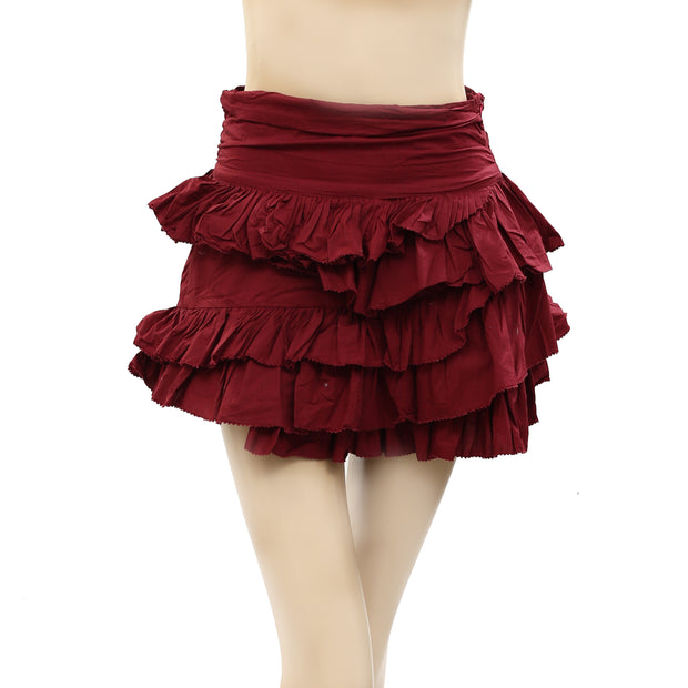 Love The Label Anthropologie Solid Ruffle Tiered Mini Skirt S