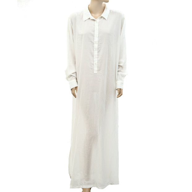 Nili Lotan Solid Long Sleeve Cotton Long Maxi Dress L