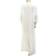 Nili Lotan Solid Long Sleeve Cotton Long Maxi Dress L