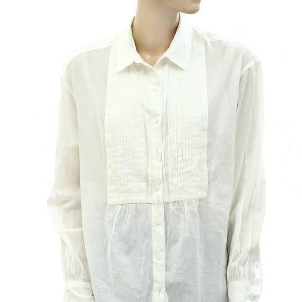 Nili Lotan Daniel Voile Tuxedo Shirt Tunic Top L