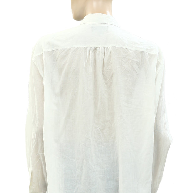 Nili Lotan Daniel Voile Tuxedo Shirt Tunic Top L