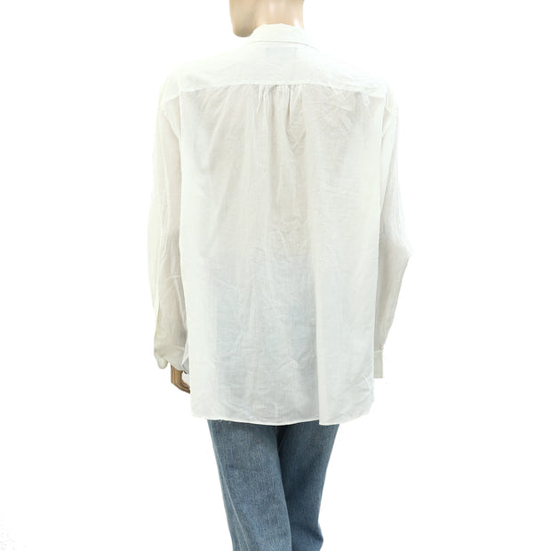 Nili Lotan Daniel Voile Tuxedo Shirt Tunic Top L