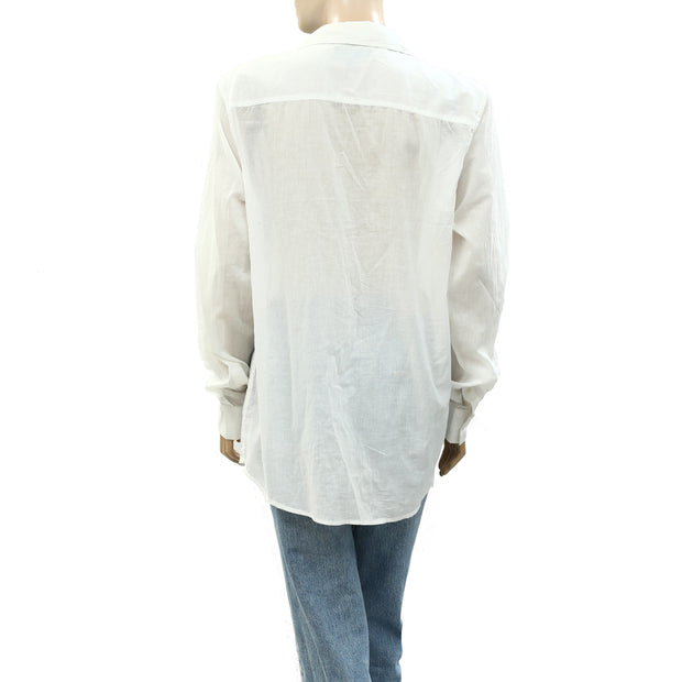 Nili Lotan Cotton Voile Buttondown Shirt Tunic Top L