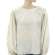 Nili Lotan Floral Eyelet Embroidered Blouse Top L