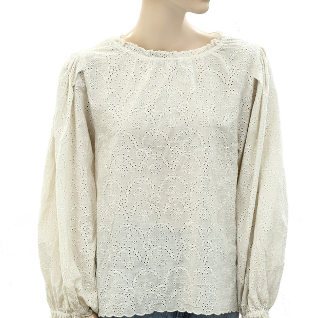 Nili Lotan Floral Eyelet Embroidered Blouse Top L