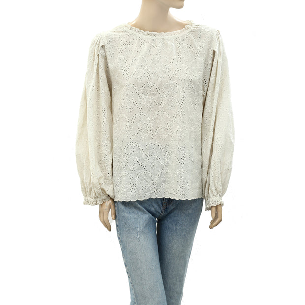 Nili Lotan Floral Eyelet Embroidered Blouse Top L