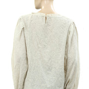 Nili Lotan Floral Eyelet Embroidered Blouse Top L