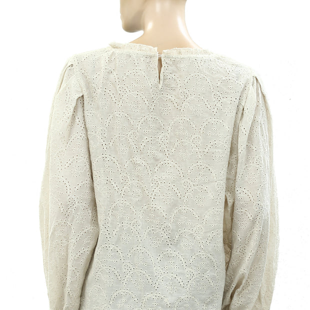 Nili Lotan Floral Eyelet Embroidered Blouse Top L