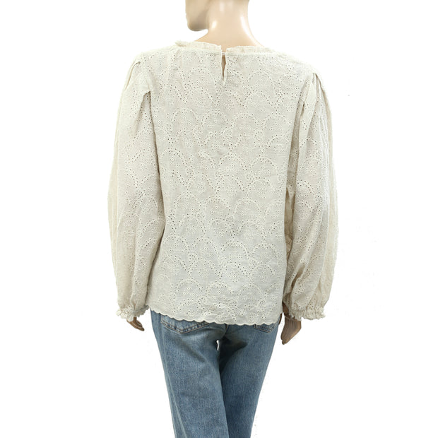 Nili Lotan Floral Eyelet Embroidered Blouse Top L