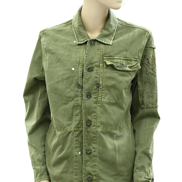 Free People Embroidered Military Shirt Jacket Top S