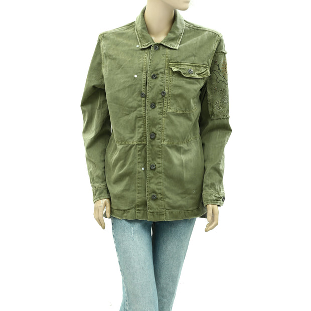 Free People Embroidered Military Shirt Jacket Top S