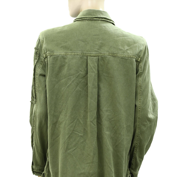 Free People Embroidered Military Shirt Jacket Top S