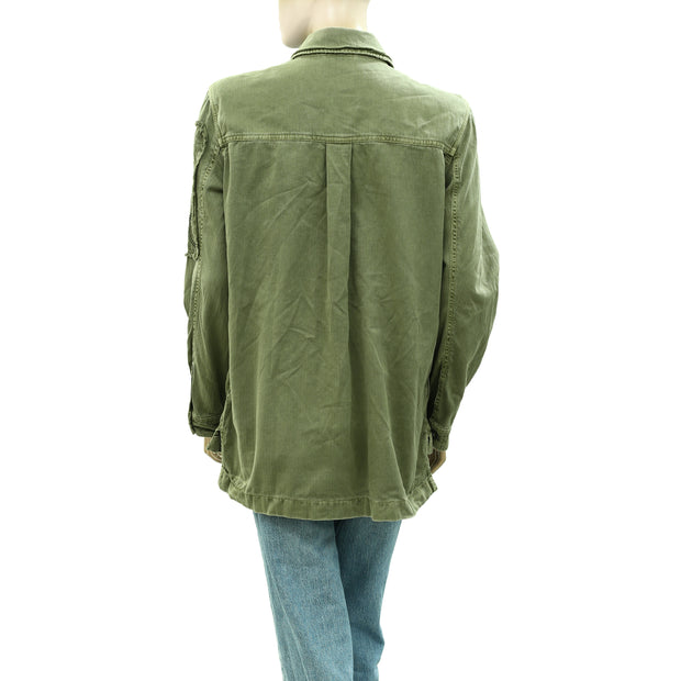 Free People Embroidered Military Shirt Jacket Top S