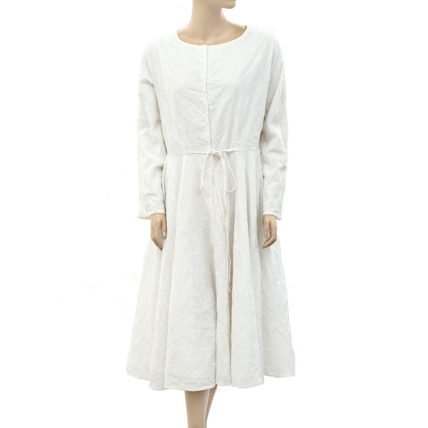 Merlette Floral Embroidered Swing Midi Dress M