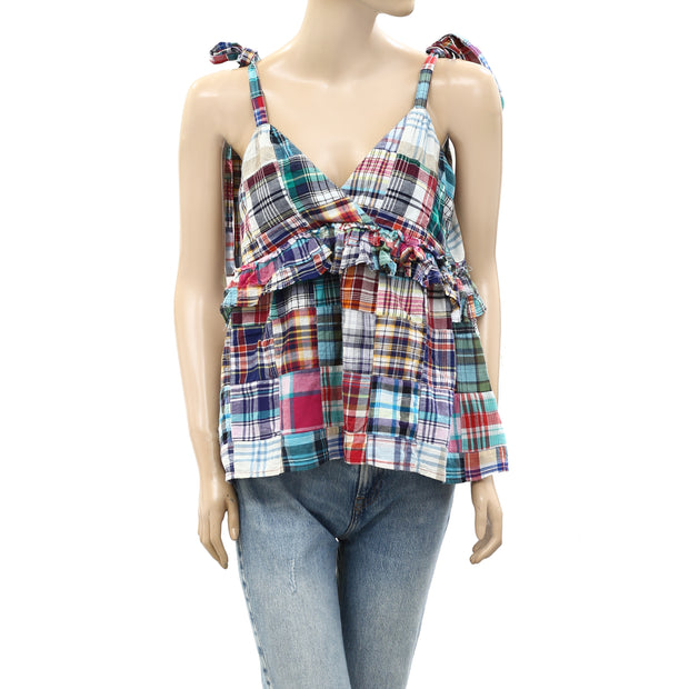 Pilcro Anthropologie Patchwork V-Neck Tank Blouse Top M