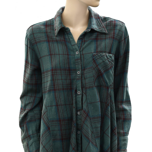 Free People We The Free Kalli Plaid Buttondown Shirt Tunic Top S