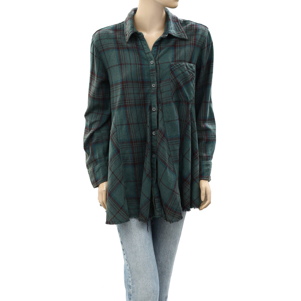 Free People We The Free Kalli Plaid Buttondown Shirt Tunic Top S