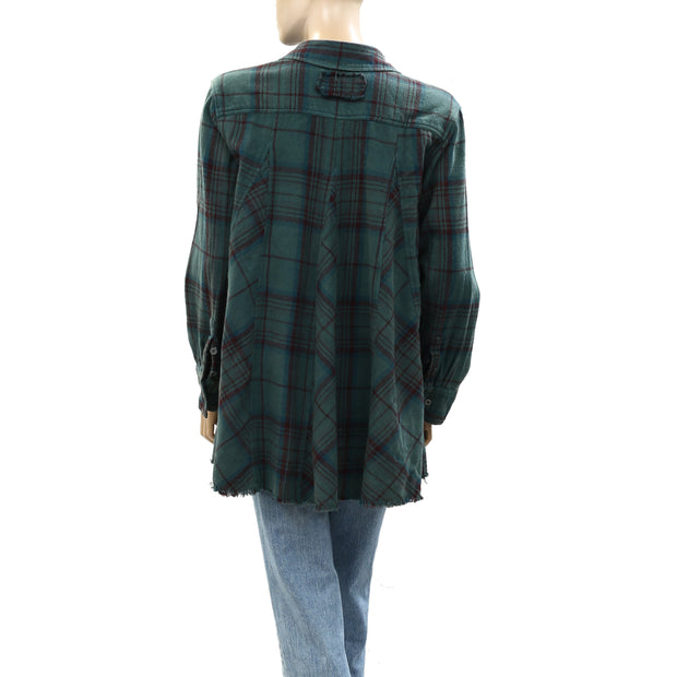Free People We The Free Kalli Plaid Buttondown Shirt Tunic Top S
