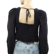 Free People Buttondown Smocked Cropped Blouse Top S