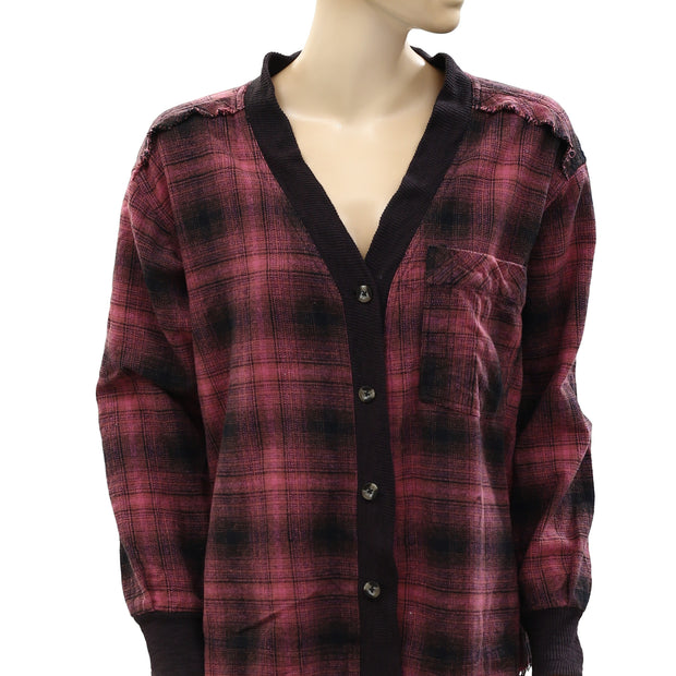 Free People We The Free Cardi Plaid Shirt Tunic Top XS