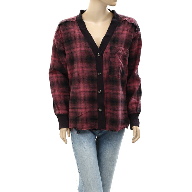 Free People We The Free Cardi Plaid Shirt Tunic Top XS
